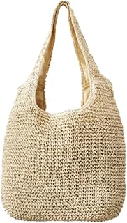 Shoulder Bags, Womens Hand-woven Straw Shoulder Bag, Summer Beach Raffia Bag, Large Tote Handbag for Women Girls(Beige)