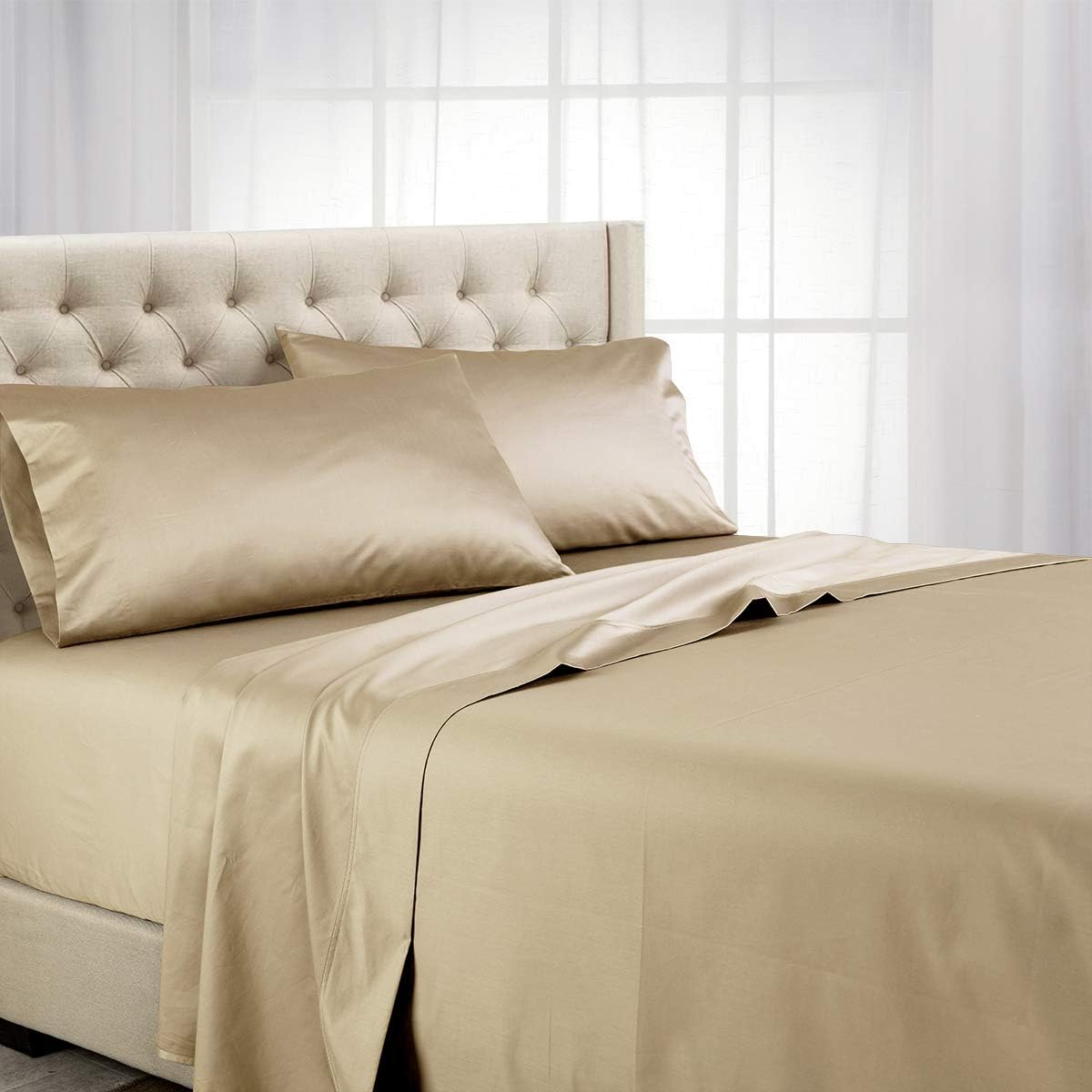 Made in USA- Flat Sheet Only (Oversized) 1000 Thread Count Pure Cotton Heavyweight Bed Linens (120 Inches x 112 Inches) Solid White