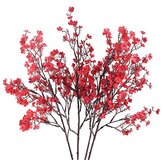 HUAESIN 4pcs Gypsophile Artificielles Fleurs Bouquet Plante Artificielle Rouge Décoration Mariage Maison Fête Composition Florale