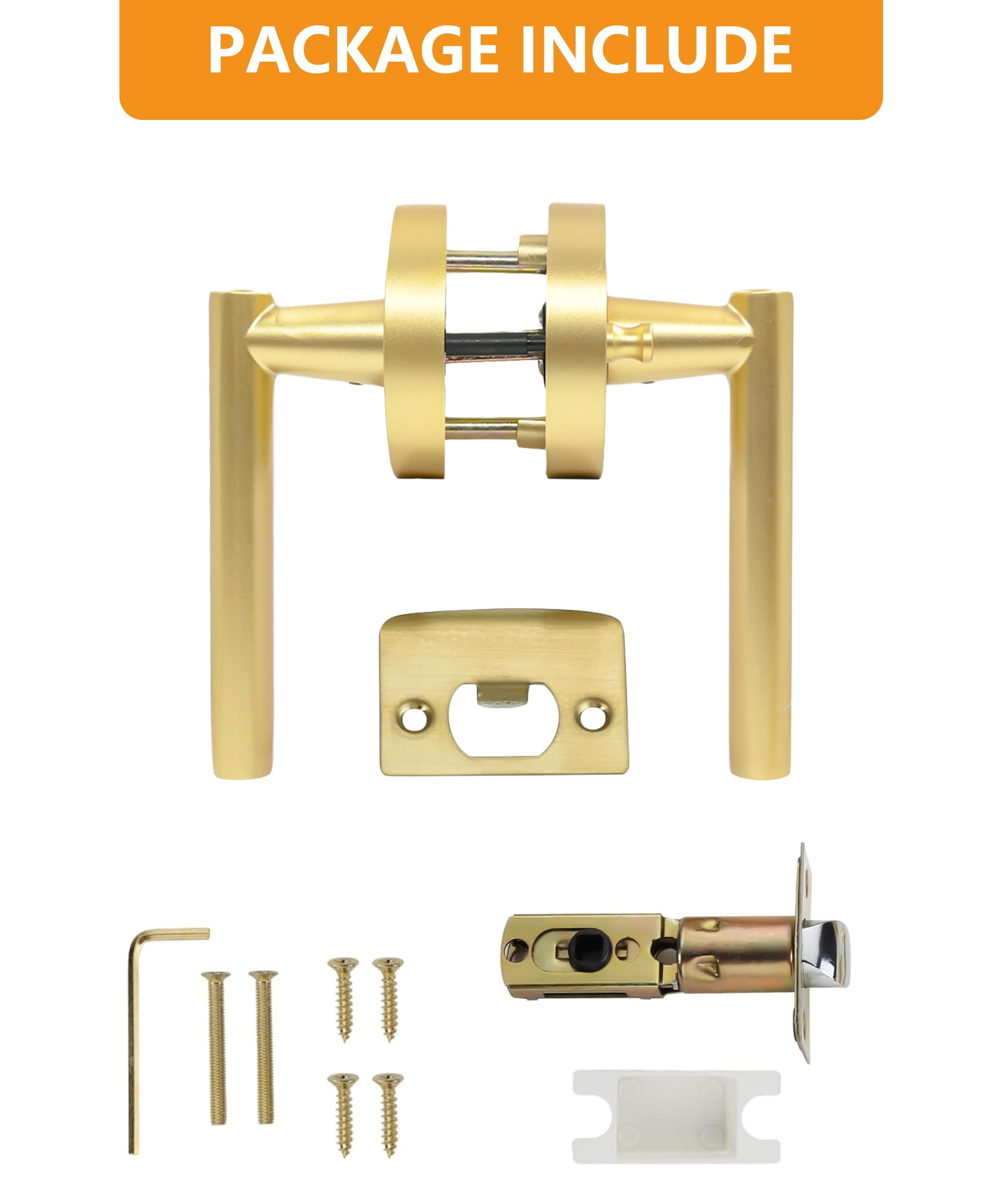Amerdeco Brushed Gold Door Handles Interior – Knurled Privacy Door Lever For Bedroom Or Bathroom, Reversible Keyless, Heavy Duty Zinc Alloy, AM0018