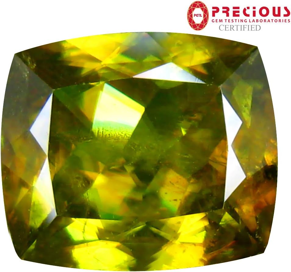 Deluxe Gems 4.93 ct PGTL Certified AAA+ Grade Cushion Cut (11 x 10 mm) Un-Heated Greenish Yellow Sphene Loose Gemstone