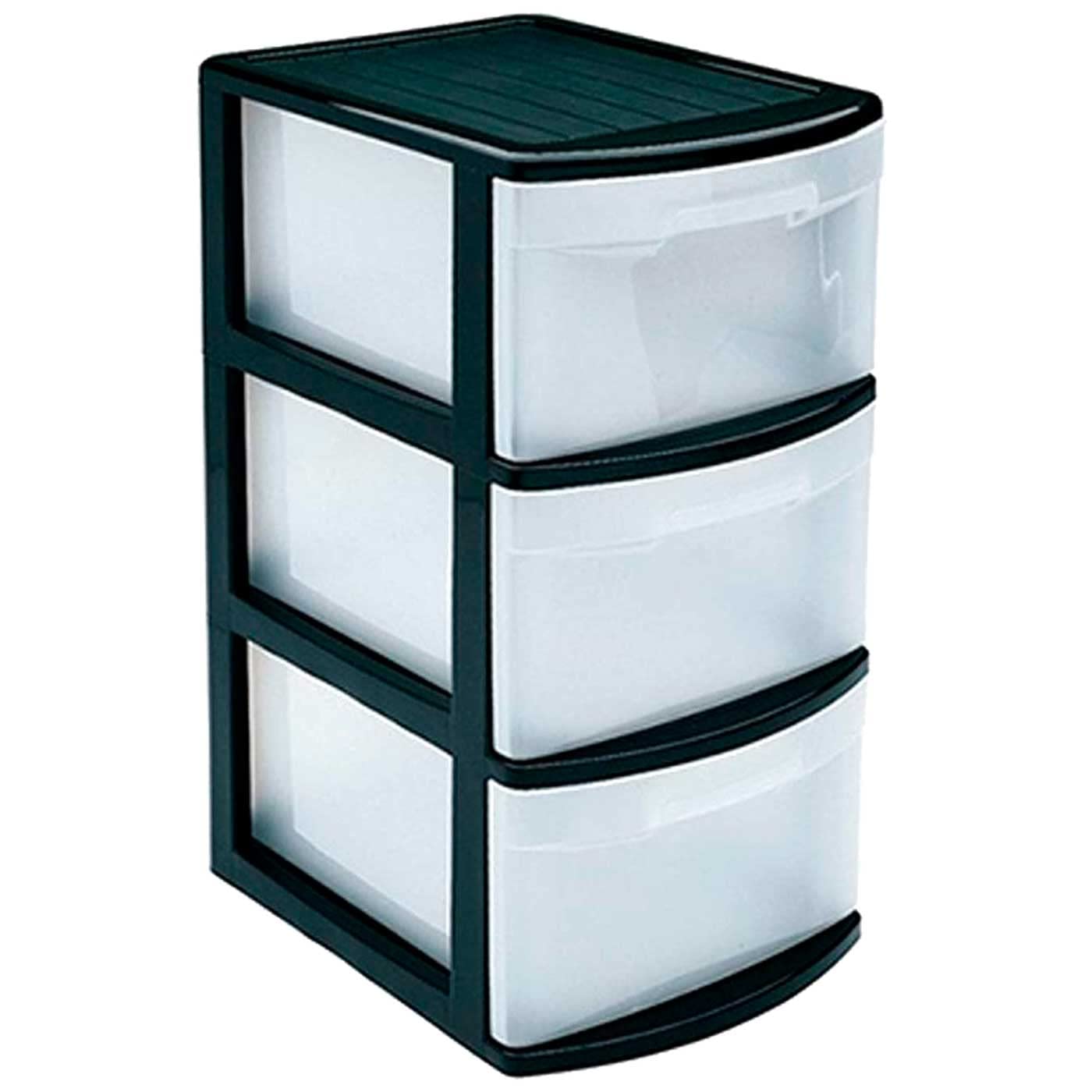 Acan Tradineur – Cassettiera Tamesis Multiuso a 3 cassetti – Senza ruote – Realizzata in plastica – 58,5 x 28,5 x 39 cm – Colore Nero