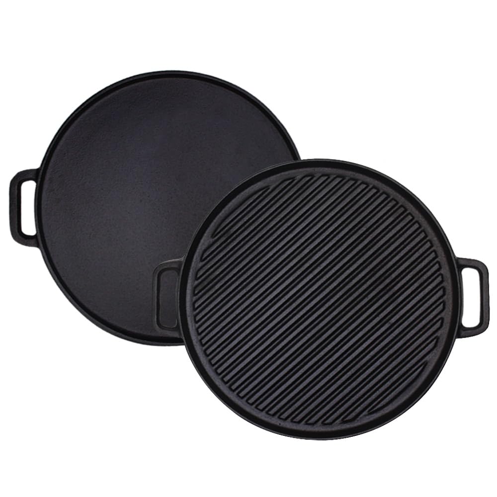 Plancha reversible de hierro fundido, sartén de doble cara con asas (30 cm)