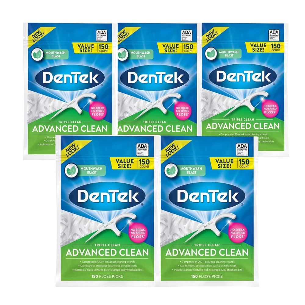 DenTekTriple Clean Advanced Floss Picks, No Break & No Shred Floss, 150 Count. (Pack of 5)