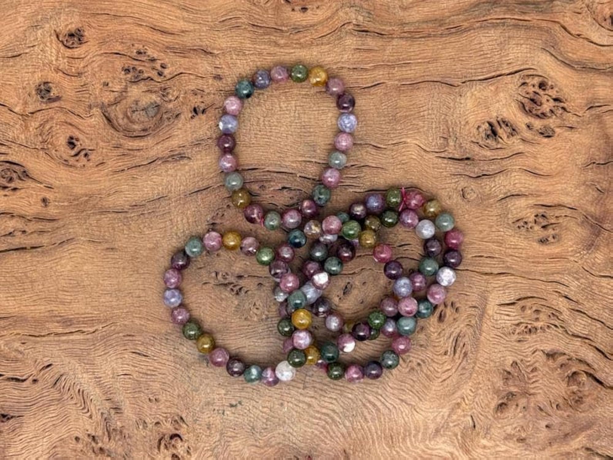 Unisex Natural Rainbow Tourmaline 8mm Bead Stretchable Bracelet