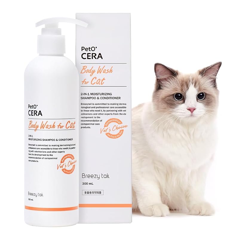Shampoo e Condicionador para Gatos Breezytail PetO’Cera em Gel Perfumado, 300 mL