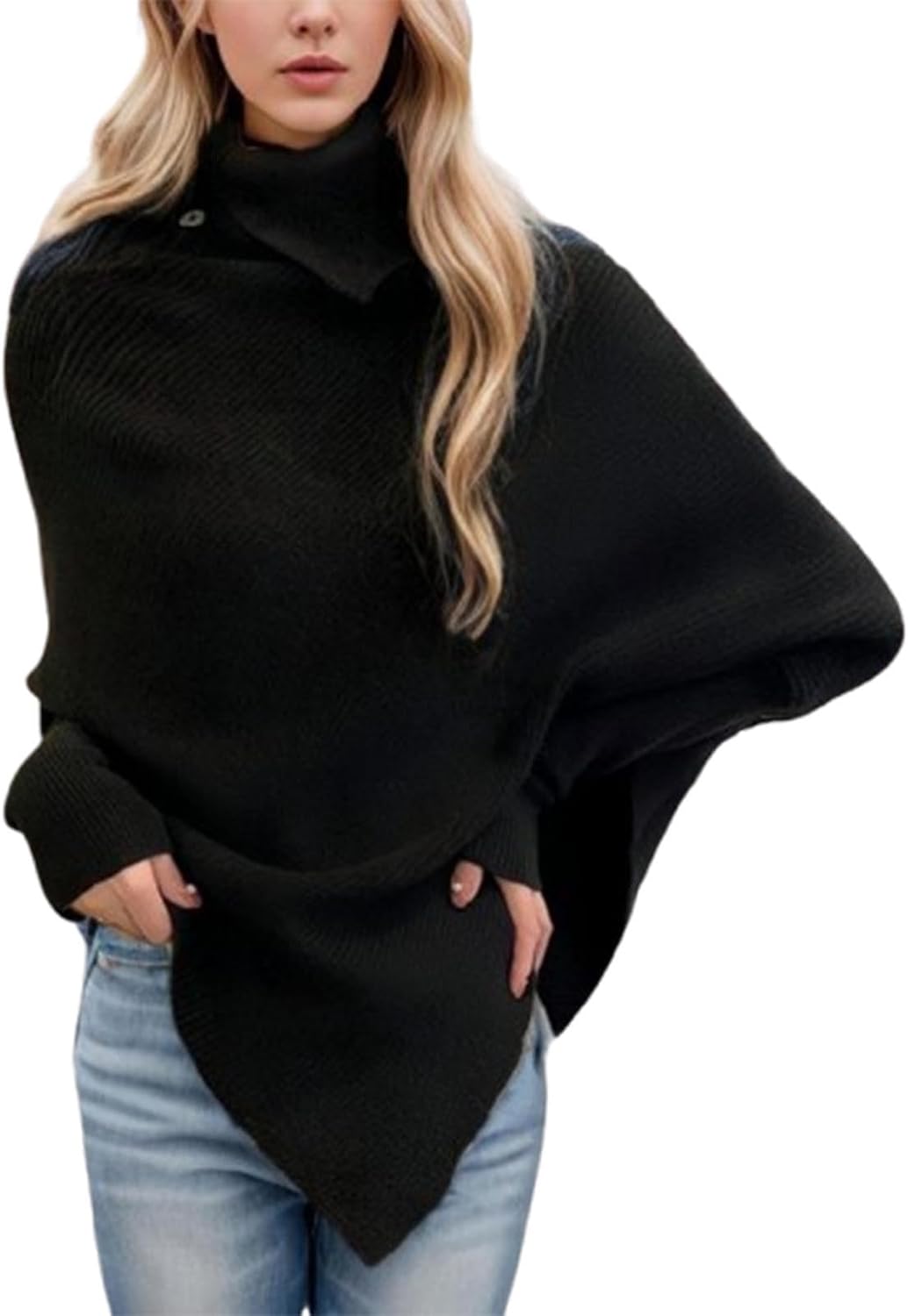 Women Turtleneck Knit Sweater Long Sleeve Asymmetric Hem Oversized Fall Winter Sweaters Casual Pullover Tops