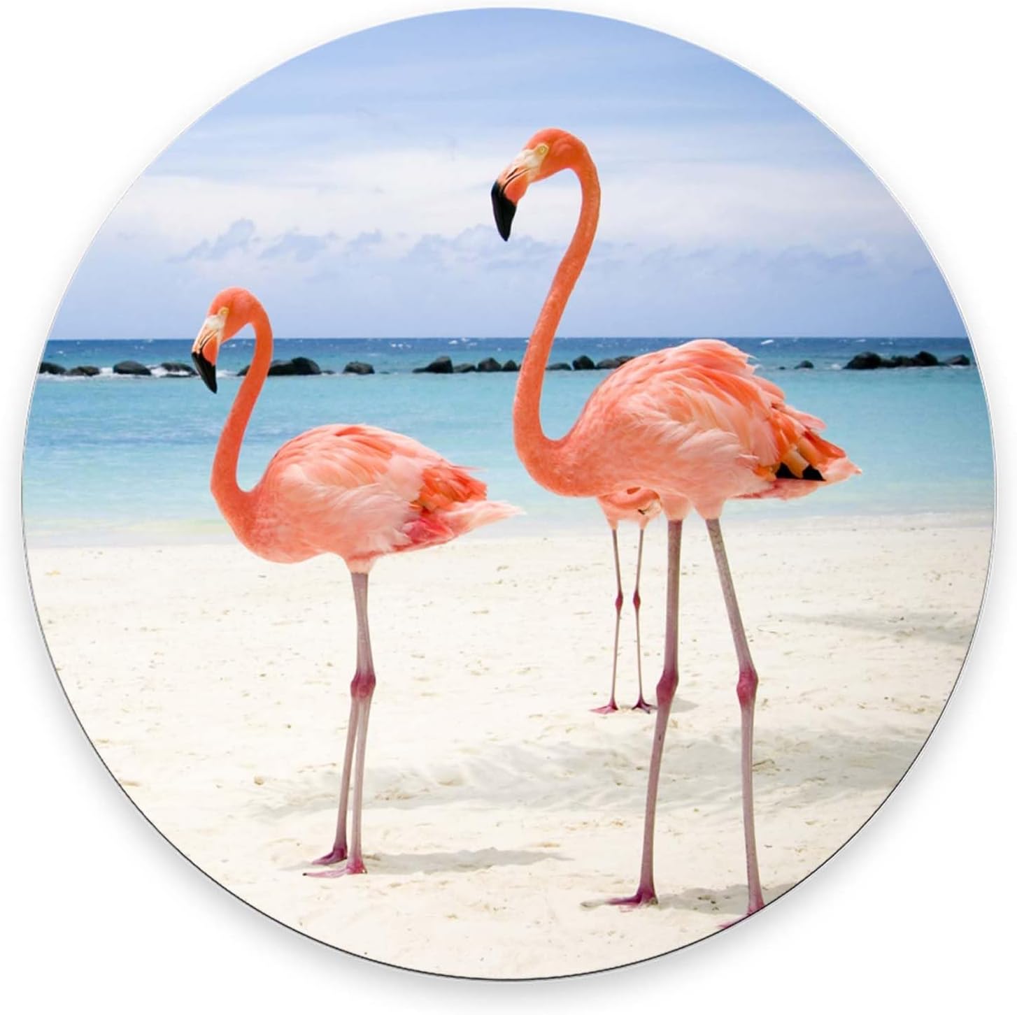 Mouse Pad, Flamingos Walking on The Beach Mouse Pad, Premium-Textured Mouse Mat Round Non-Slip Rubber Base Computer Mousepads for Office Laptop Desk 7.9×7.9×0.12 inches
