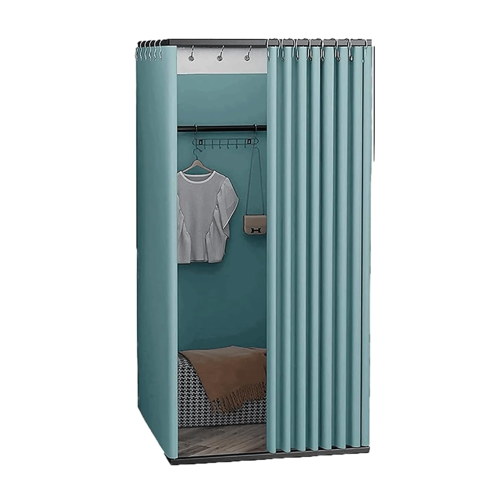 SIAMZYWV Dressing Room Mobile Changing Room with Shading Curtain and Hook Up Fitting Room Temporary Clothing Store Wall-Mounted Dressing Room Save Space