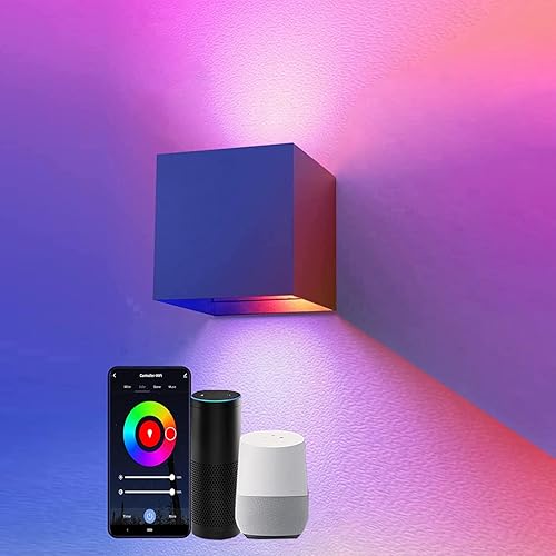 SNADER Smart WiFi LED Wandlampe Innen/Außen,6W-RGB Farbwechsel,steuerbar per App/Sprachsteuerung,einstellbarer Abstrahlwinkel-Wandleuchte Perfekt für Innen-und Außenbereiche Wohnzimmer,Garten (1) - 1