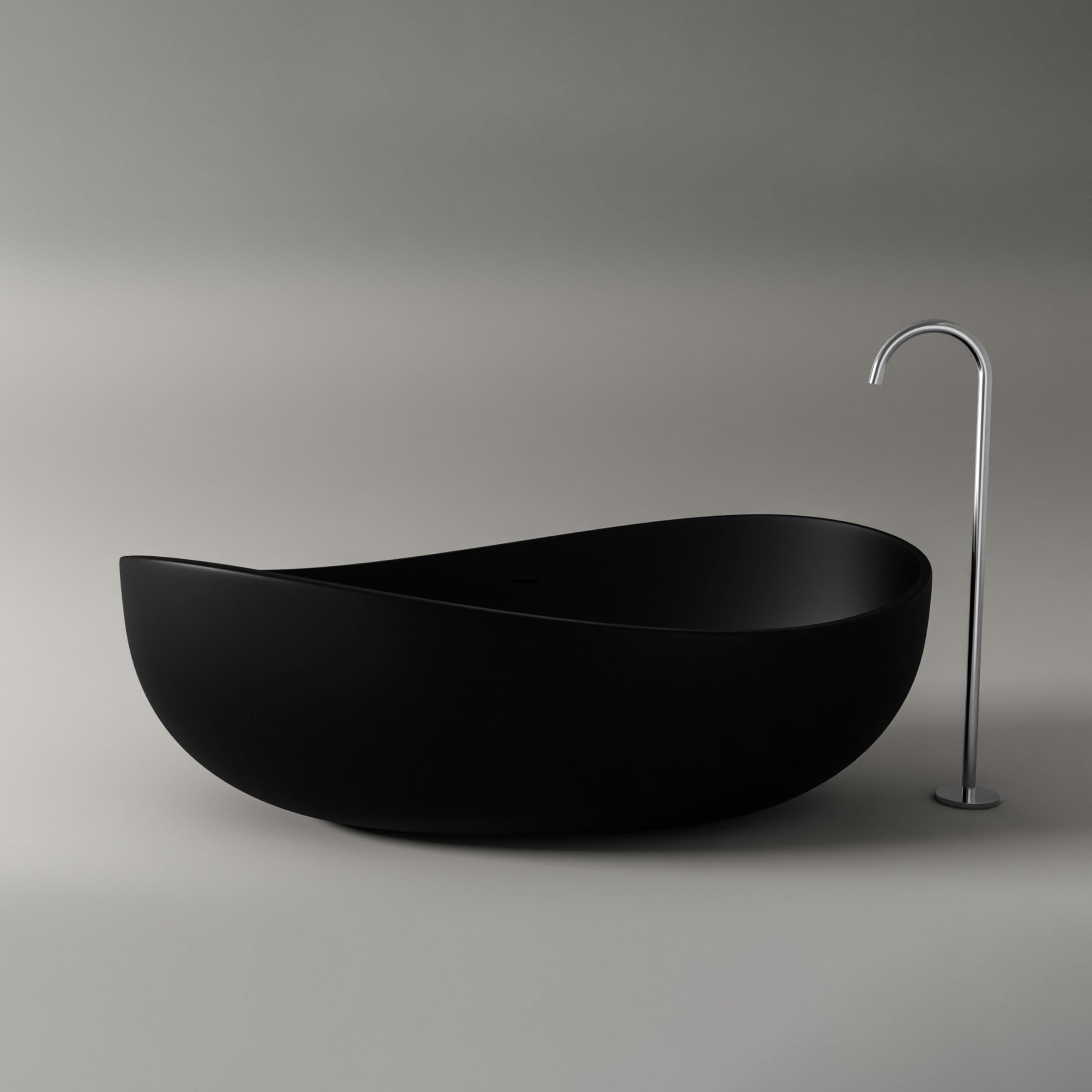Vasca da bagno freestanding in Solid Stone, 'WAVE' nero opaco 180x110cm