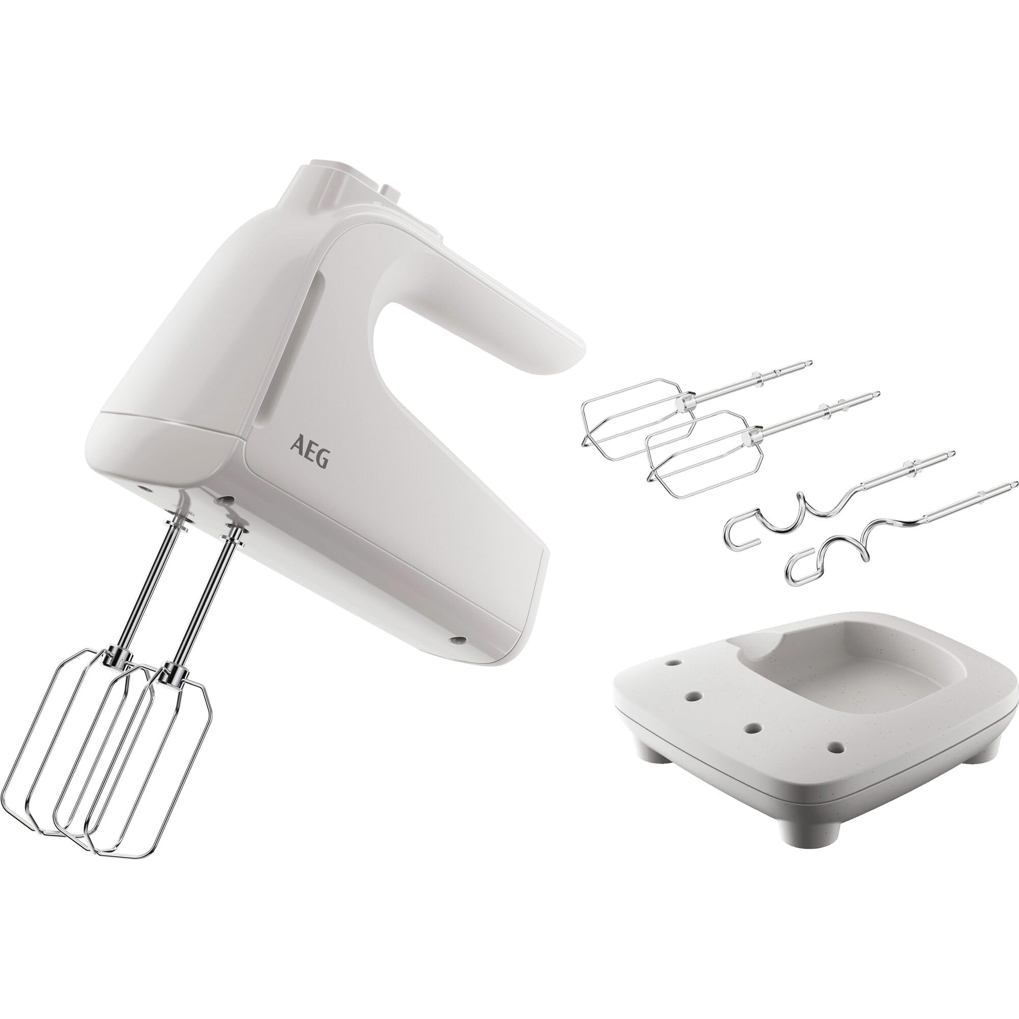 AEG AHM4W Hand Mixer with Rods, 500W, 5 Speeds, Turbo Function, Ideal for Mixing, Kneading, Crushing and Beating, Stainless Steel Accessories, Dishwasher Safe, White