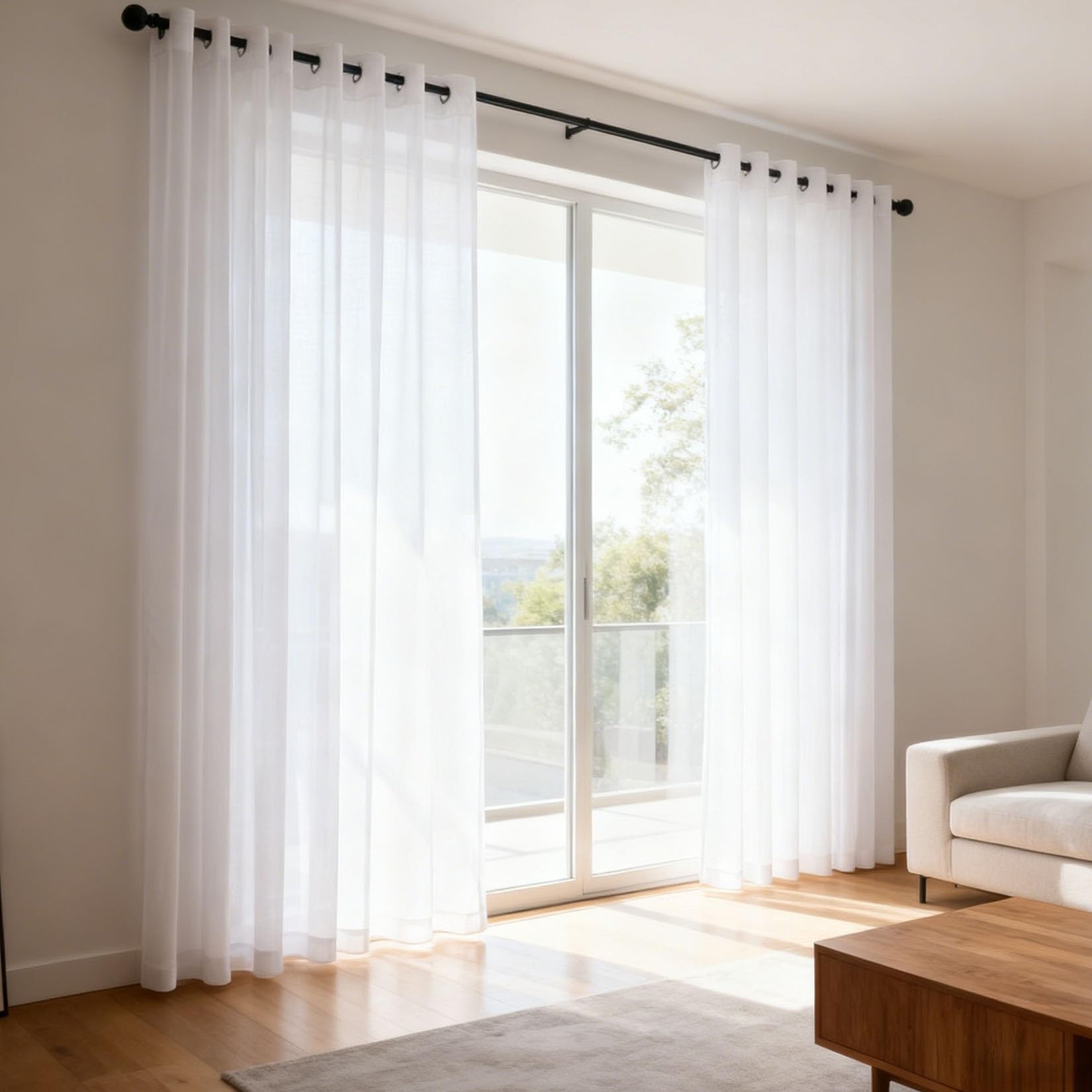 Cortinas de visillos muy finitos con ojales que permiten la entrada de luz 1