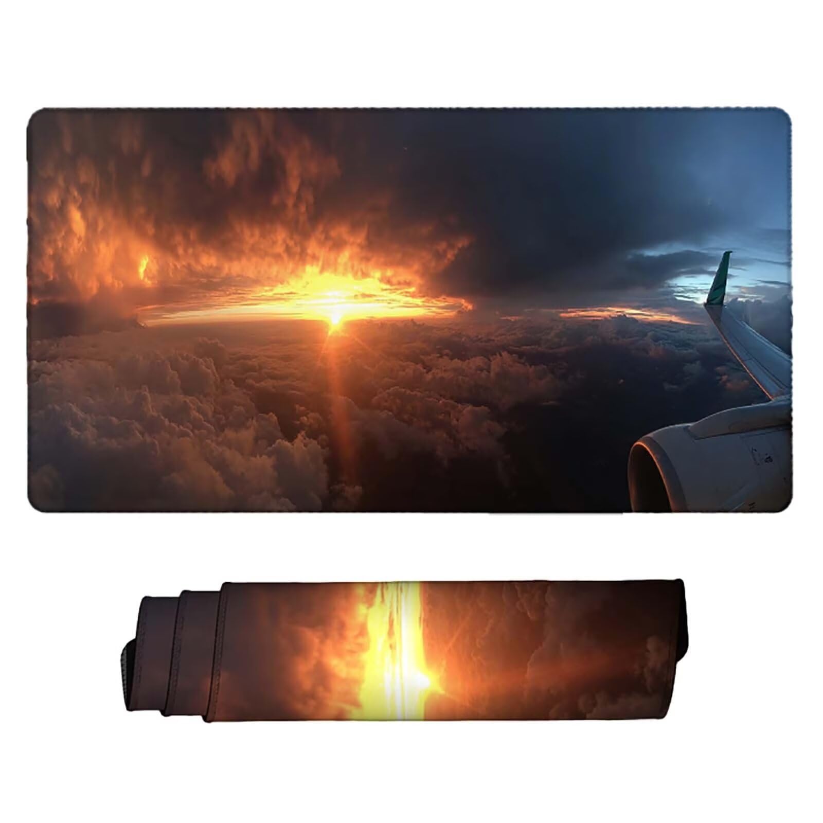 Tappetino Mouse XXL 1200x600mm Tramonto Mousepad Aereo Tappetino Scrivania Grande, con base in Gomma Antiscivolo, Impermeabile Sottomano Scrivania per Computer, Accessori Gaming Mouse Pad 5-1037w