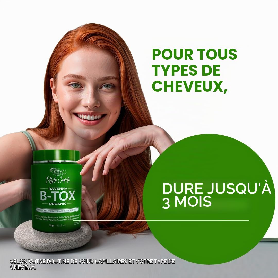 I Belli Capelli Ravenna Kit de Traitement Capillaire Bio - Hair B-tox 1kg/35.02 oz + Shampooing Antirésidus 300ml/10.1 fl.oz - Ensemble de B-tox Capillaire pour les Cheveux et Shampooing Clarifiant po