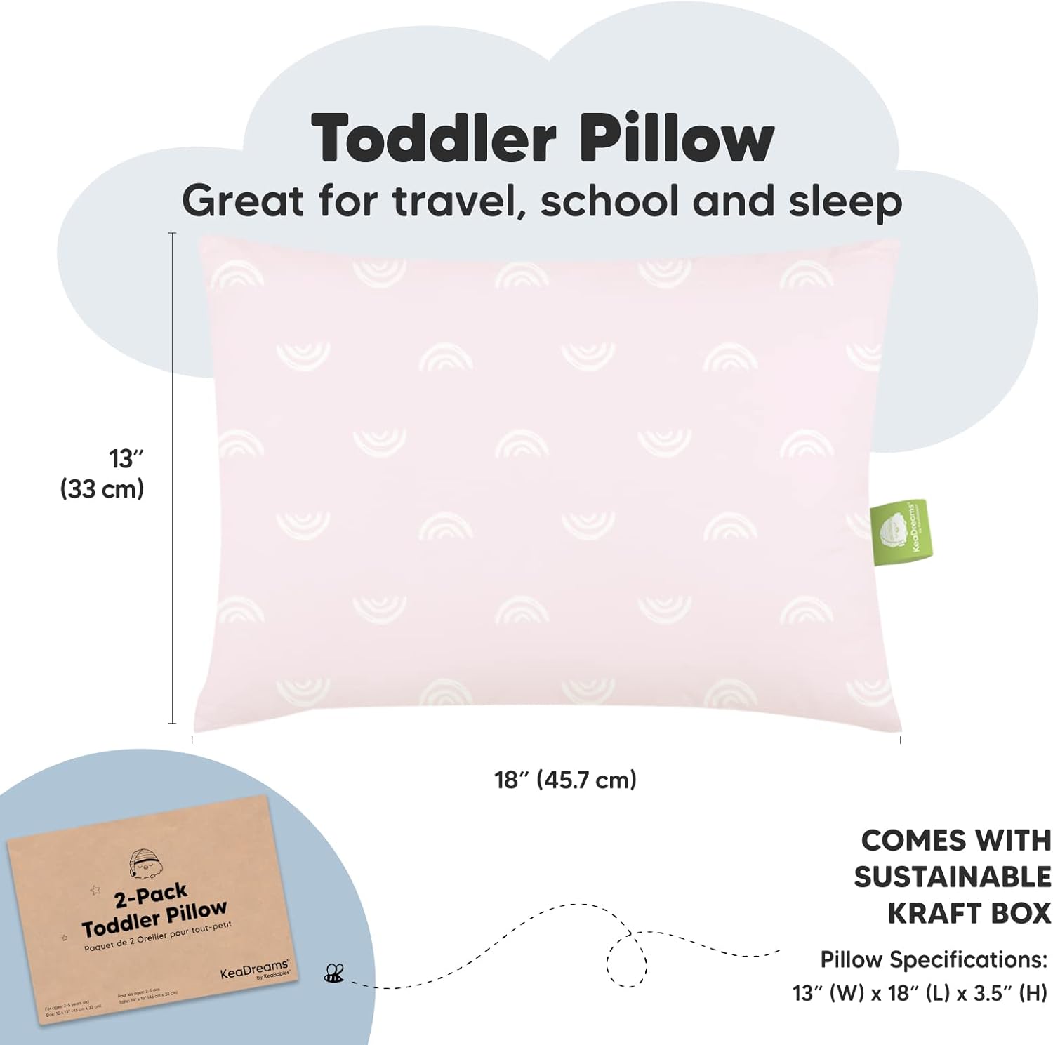 KeaBabies 2-Pack Toddler Pillow Toddler Pillowcase for 13X18 Pillow - Soft Organic Cotton Toddler Pillows for Sleeping - Organic Toddler Pillow Case for Boy, Kids