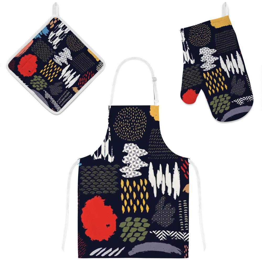 Tablier de cuisine 3 pièces avec gants pour vos repas en famille et ateliers pâtisserie