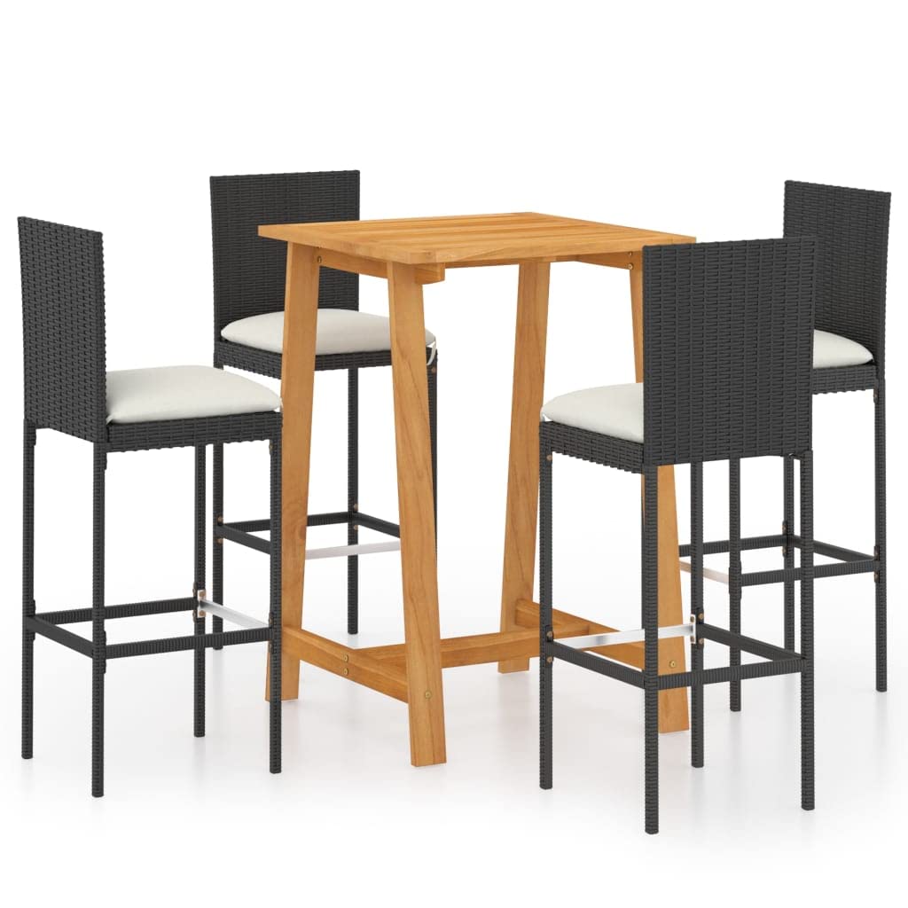 Juego de muebles de jardín con cojines y 5 piezas, color negro