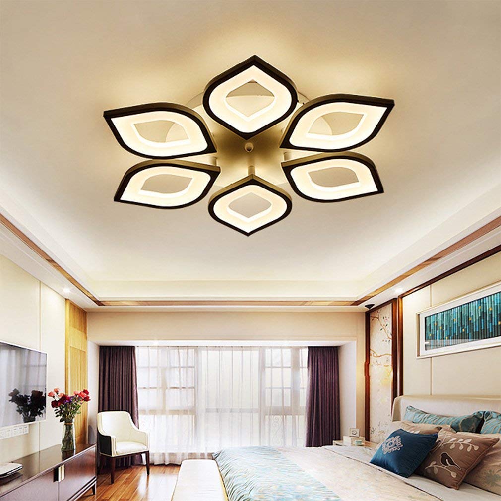 QJIAXING LED Ceiling Light Acrylic Petal Remote Control Living Room Simple Art Bedroom Circular Postmodern Light,6_Heads