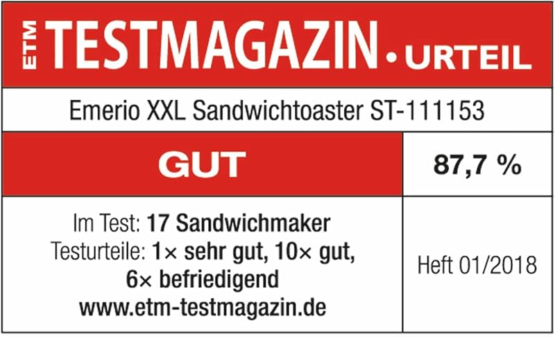 Emerio XXL szendvicssütő 4 részes készlet, 1300W, nem csöpög, BPA mentes