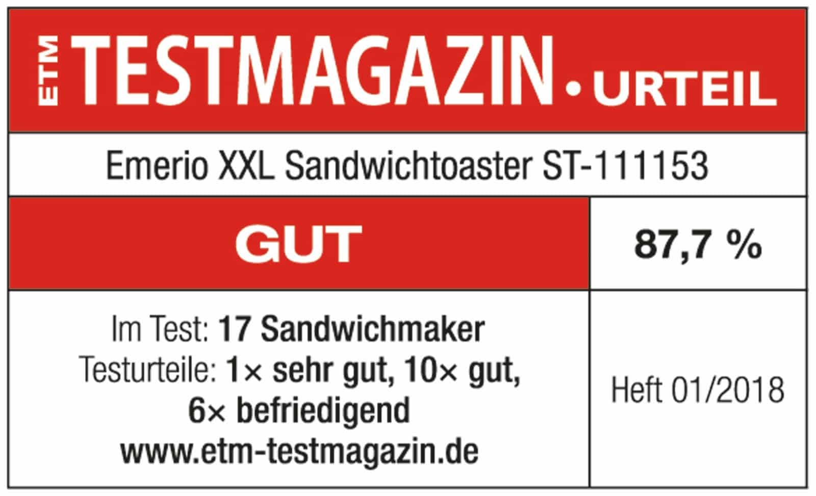 Emerio Sandwich Tostadora XXL Test, adecuada para todos los tamaños de tostadas, 4 moldes grandes de concha para toda la familia, queso no gotea, sin BPA, 1300 W, 4 unidades