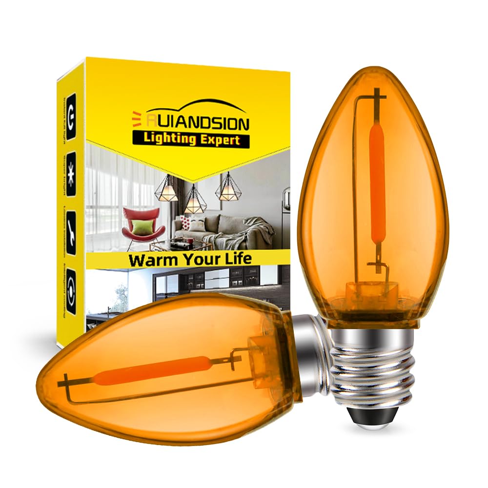 Ruiandsion E12 LED Bulb 220V 1W Orange No Stroboscopic Eye Protection Replacement for Chandelier Ceiling Light Atmosphere Table Lamp Night Light Wall Lamp Pack of 2