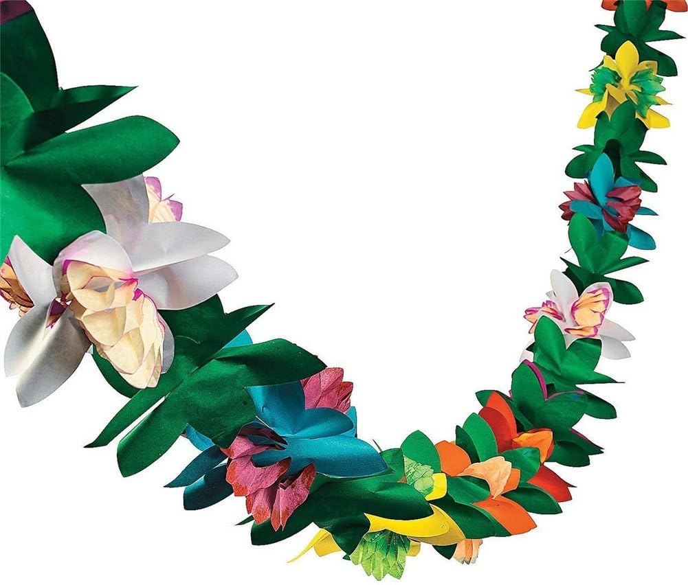 9 Feet Long Tropical Multicolored Paper Tissue Garland Flower Banner for Luau Hawaiian Party Supplies（1-Pack）