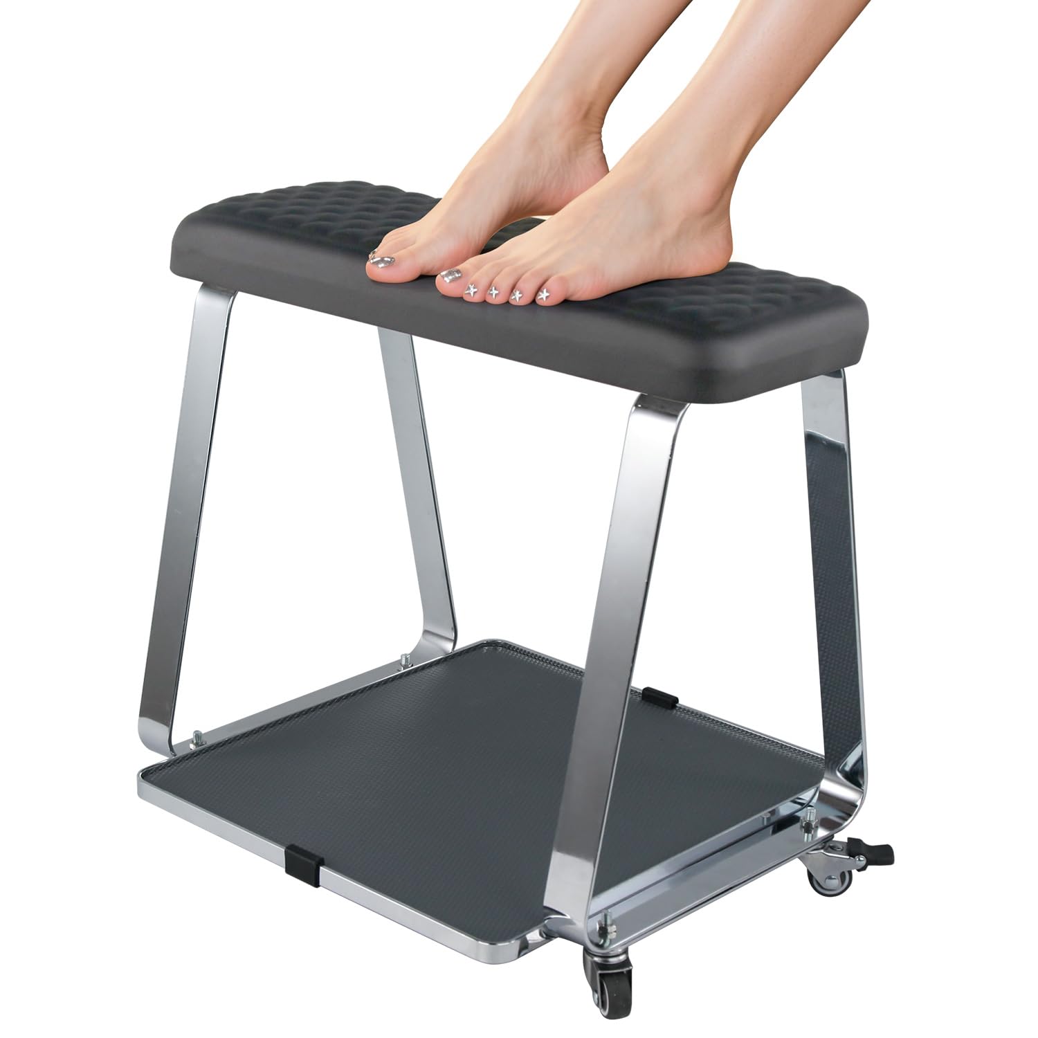 Pedicure Foot Rest for Nail Tech Nail Salon, BORNBYME Update PU Leather Foot Nail Stand Rest for Pedicure, Black C-Black