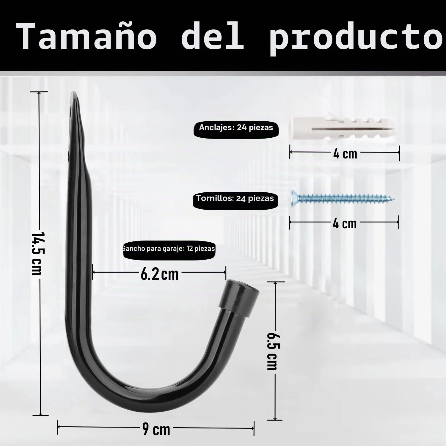 Ganchos de almacenamiento de garaje de 9 cm, resistentes para montar en la pared, paquete de 12 perchas ideales para herramientas, bicicletas, escaleras, sillas