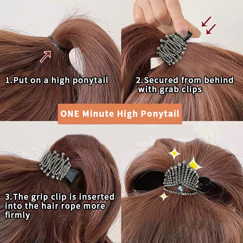 Miniatura 8 de FRDTLUTHW Pinzas pequeñas de 1.77 pulgadas para cola de caballo alta, pinzas de pelo de tiburón con diamantes de imitación para mujer, cabello largo