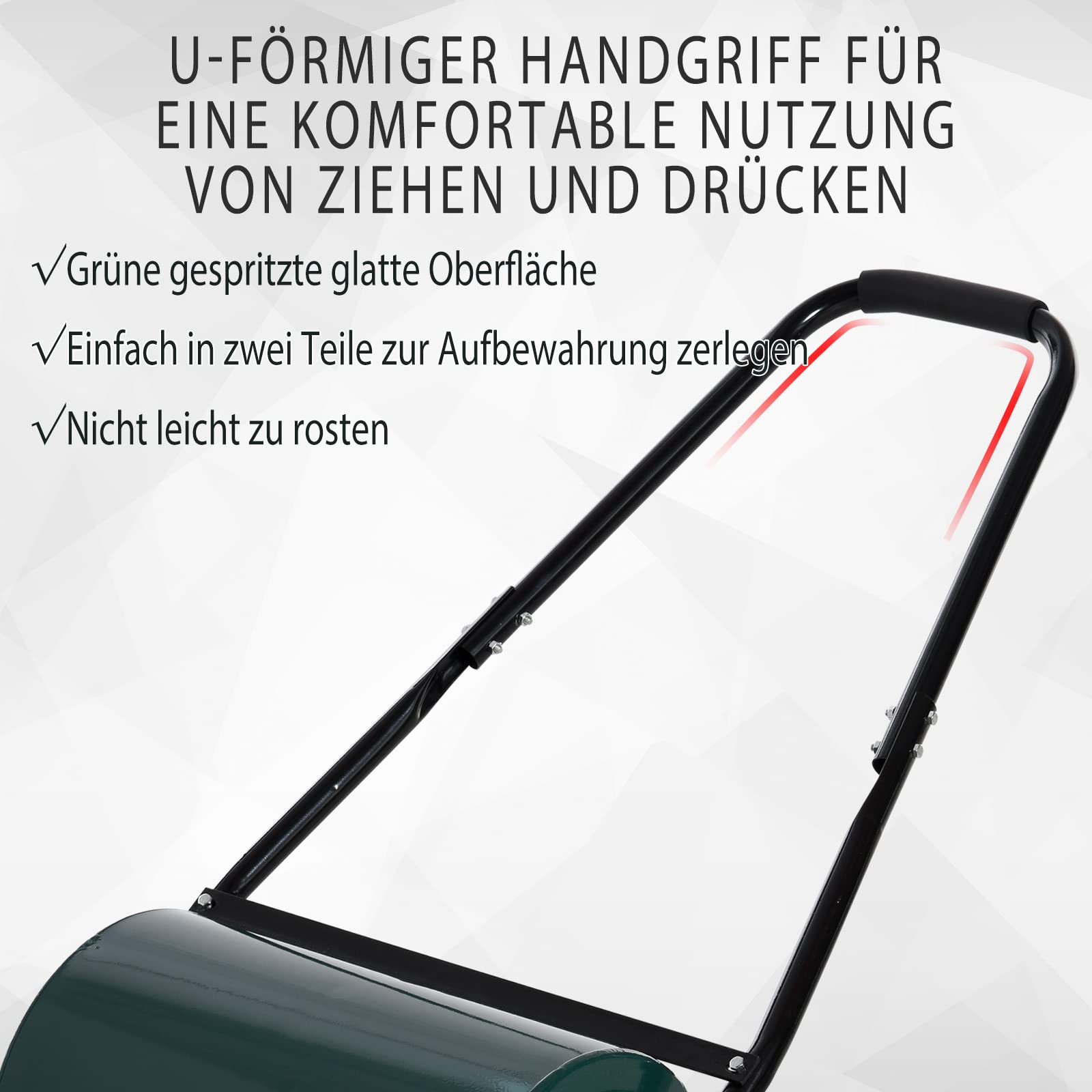 Outsunny Rasenwalze mit U-Griff 31 cm Durchmesser 30 cm Arbeitsbreit Grün | Gartenrolle, Gartenwalze, 40 L Wasser-/Sandfüllunge, Metall