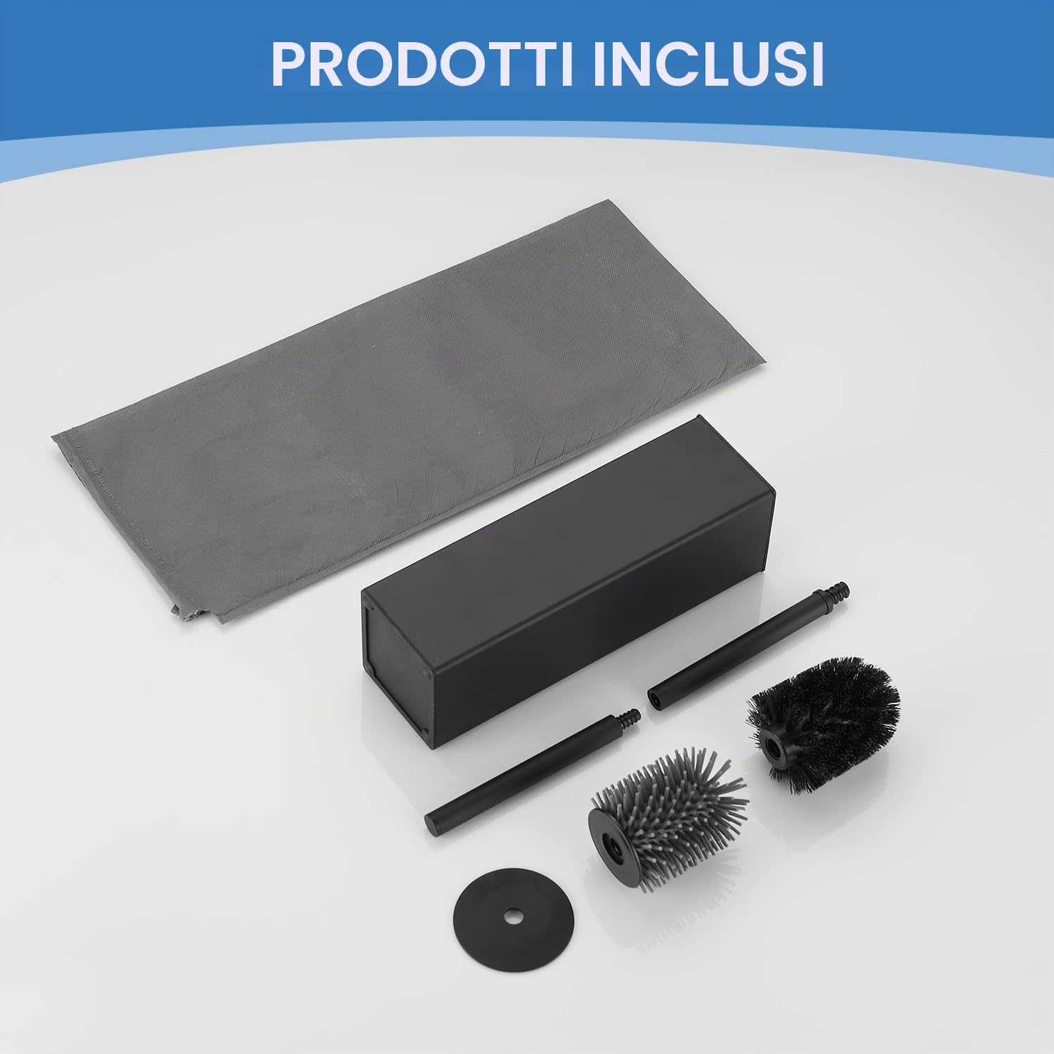 BGL Scopino e supporto per WC, porta scopino in silicone con 2 testine, spazzola quadrata in alluminio per la pulizia del bagno