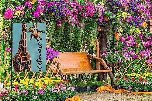 Aoyego Funny Giraffe Welcome Burlap Garden Flag Double Sided Premium Fabric Wild Animal Watercolor Giraffe With Brow Outdoor Decoration Banner For Yard Lawn 12.5" X 18" #TOP3