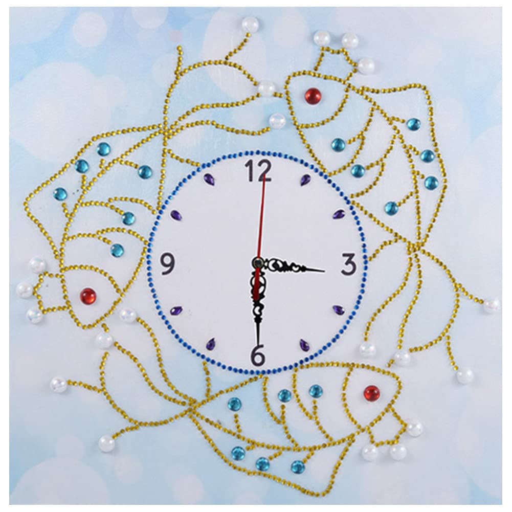 DIY Wall Clock 5D Diamond Painting Kits Special Shaped Partial Drill Rhinestone Diamond Painting by Number Mosaic Art Crafts Home Wall Decor (Fish 1)