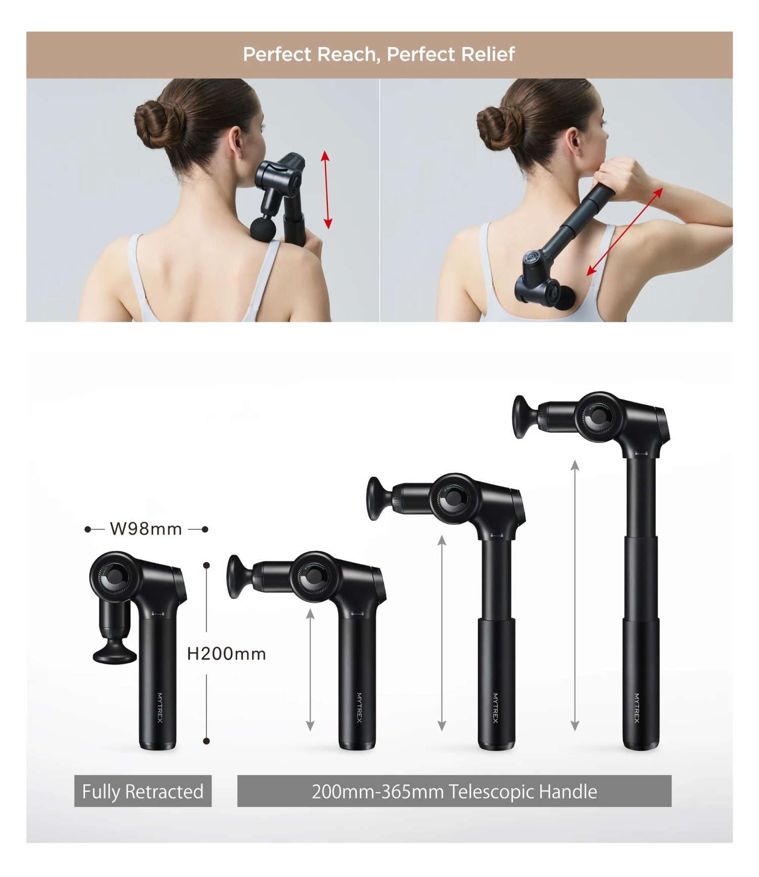 MYTREX Rebive EX FIT Pistolet de Massage Musculaire Noir avec 6 Niveaux d'Intensité et 5 Têtes Interchangeables. Appareil Électrique Professionnel pour Soulagement Musculaire Profond