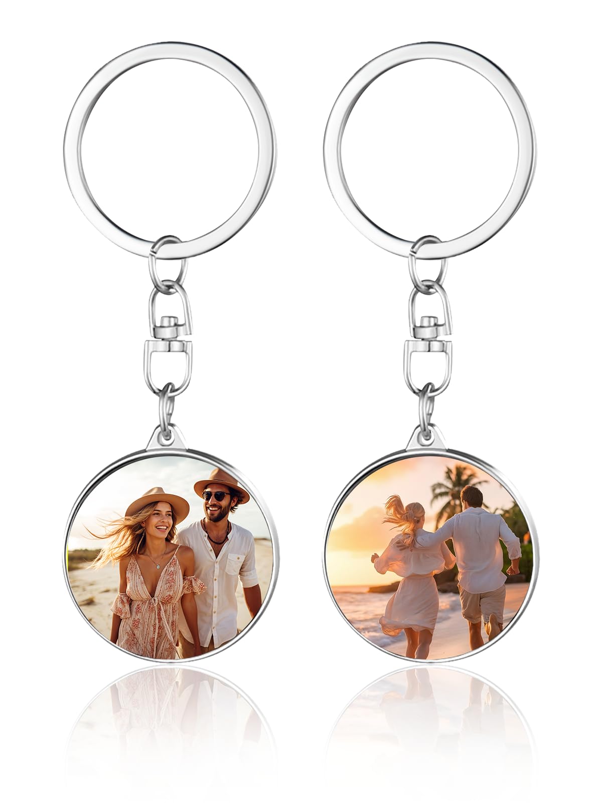 Bexoa Unisex Round - 2 Photos Personalised Keyring Photo,Custom Keyrings With Picture Text Double Sided,Personalised Christmas,Birthday,Father Day,Mother's Day Gifts For Men Women (Round - 2 Photos)