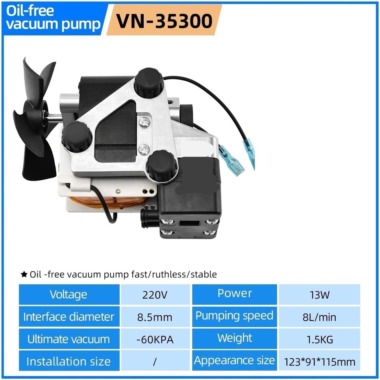 VN-35300 220V Oil-Free Vacuum Pump 8L/min 13W for Air Extraction Lab Filtration