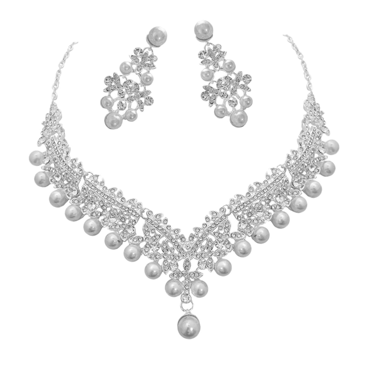 Collier en strass perles parure bijoux de mariage boucles d'oreilles femme robe mariée - 8