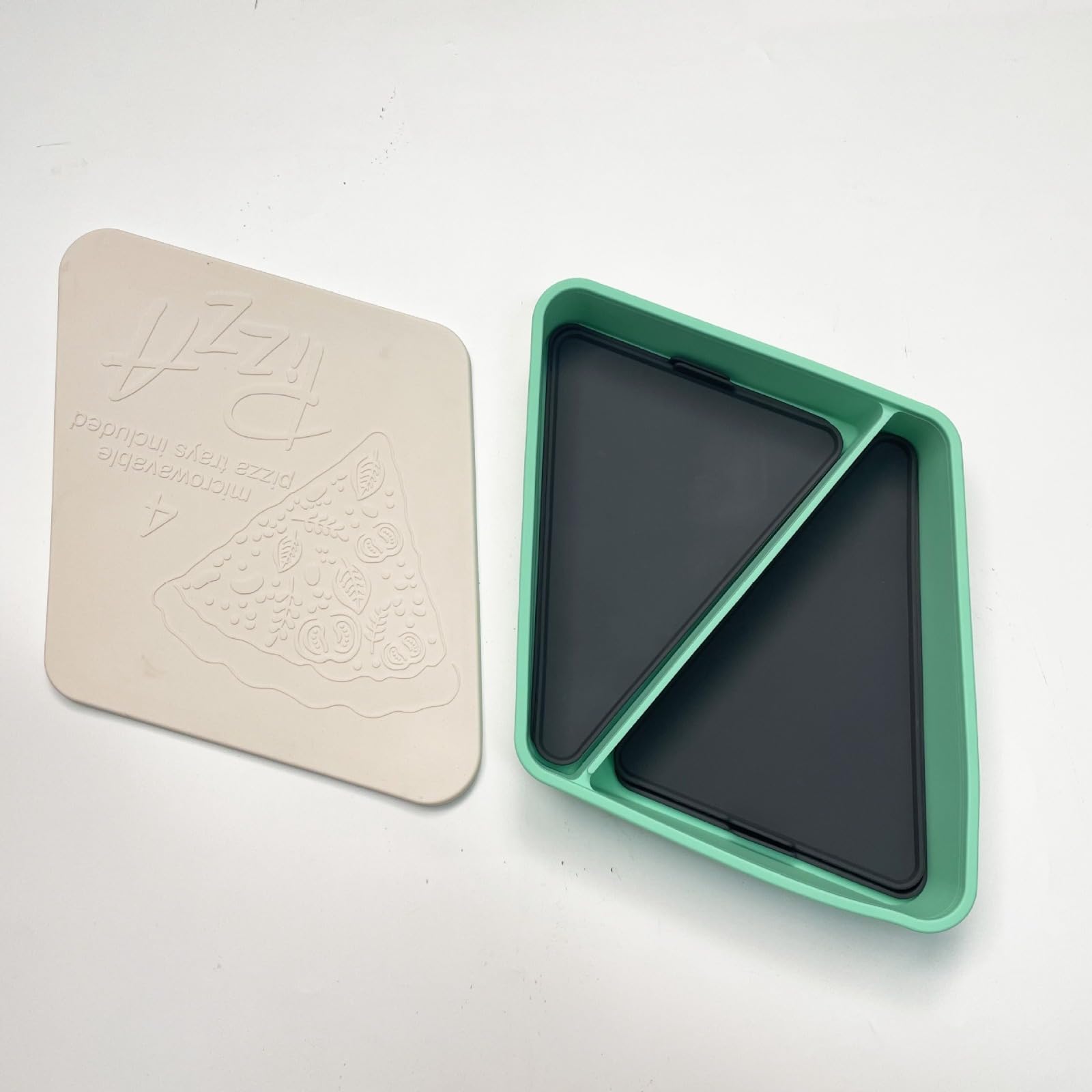 Caja de almacenamiento triangular de silicona para pizza, embalaje de pizza y caja de almacenamiento, tapa con cuatro bandejas