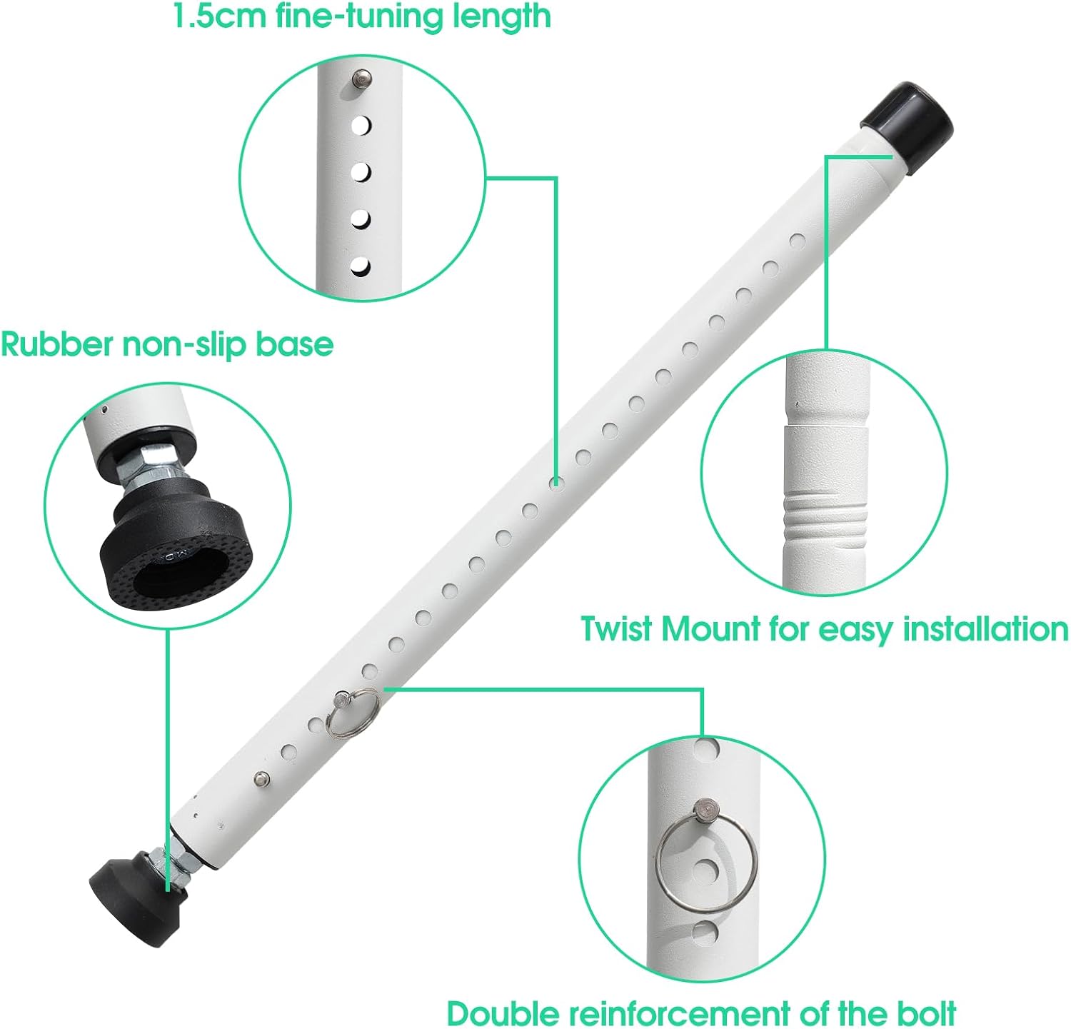 2pcs Sliding Door Security Bar, Adjustable Window Security Locks with Rubber Tips 17-50inch, Patio Door Security Lock Black for Home Apartment, White