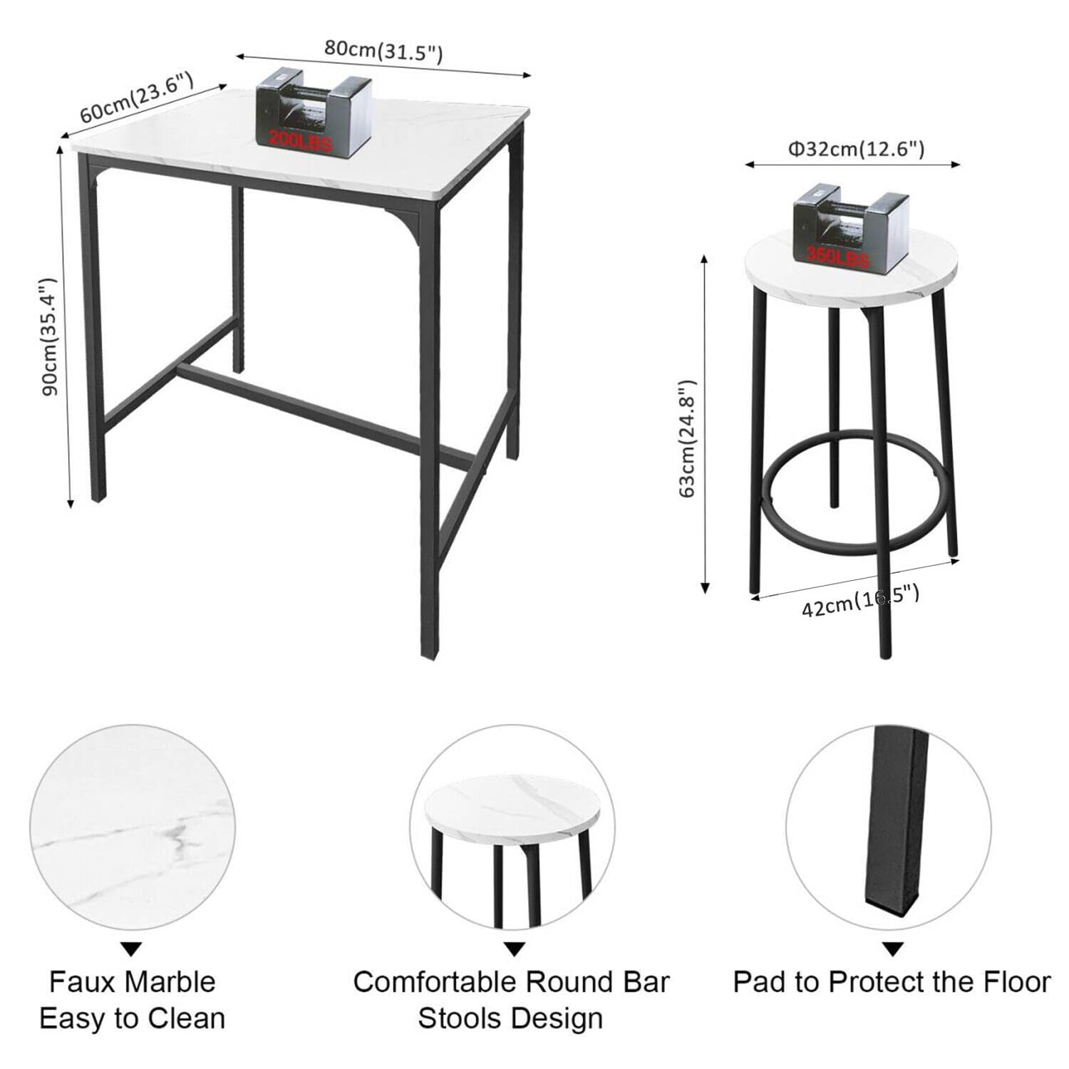 AT-VALY Juego de mesa de bar de 3 piezas con 2 taburetes, juego de mesa de comedor, espacios pequeños (negro)