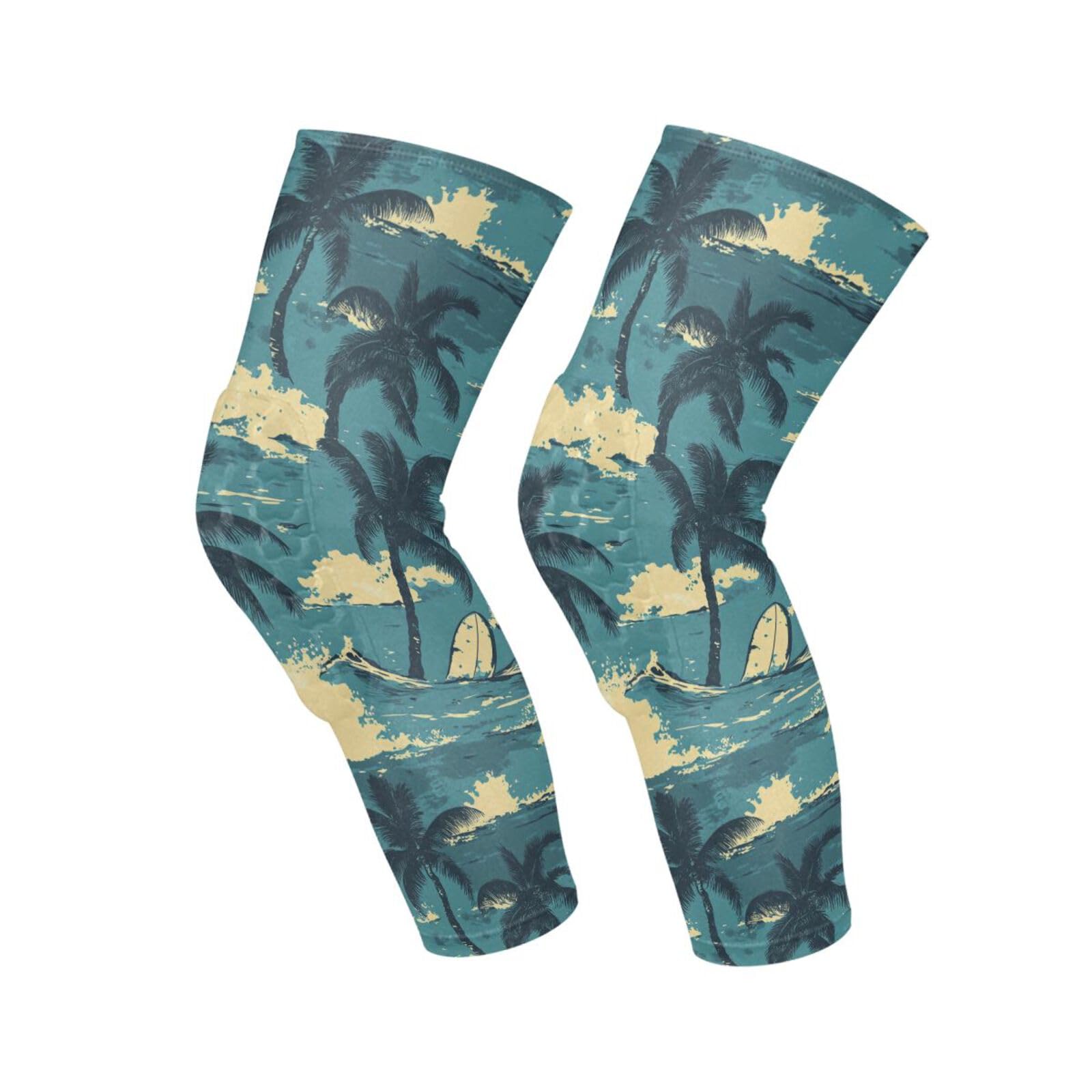 JUNZAN Tropical Style Hawaii Basketball Knee Pads for Youth Kids Wrestling Knee Pads with Sleeves Sport Kneepads for Volleyball Football Teal Blue