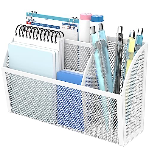 DALTACK Magnetic Pencil Holder Magnetic Shelf for the Whiteboard 3-Grid Mesh Magnetic Pen Holder for Refrigerator Magnetic Organizer Locker Accessories Organizer for Home, School and Office, White