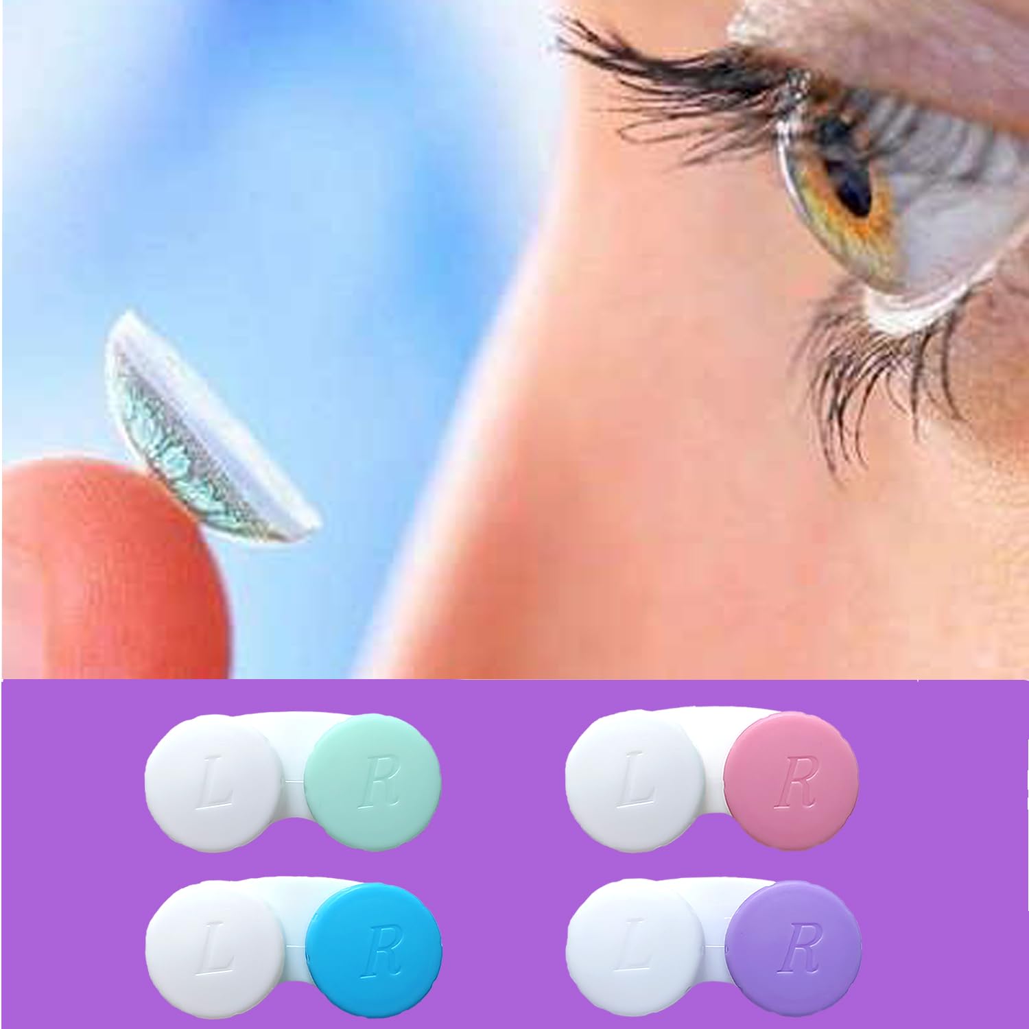 Paquete de 12 estuches para lentes de contacto, caja de almacenamiento para lentes de contacto (blanco y rosa)
