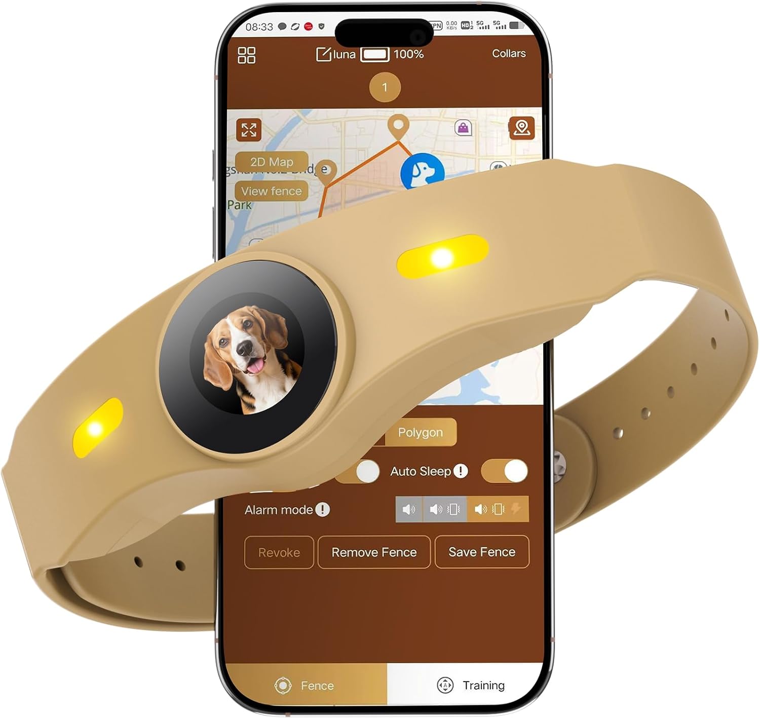 GPS Wireless Dog Fence, Smart Portable Electric Dog Fence Collar with Free App, 64-3280ft Adjustable Boundary, Rechargeable IP7 Waterproof, for Small Medium Large Dogs Outdoor Use (Kharki)