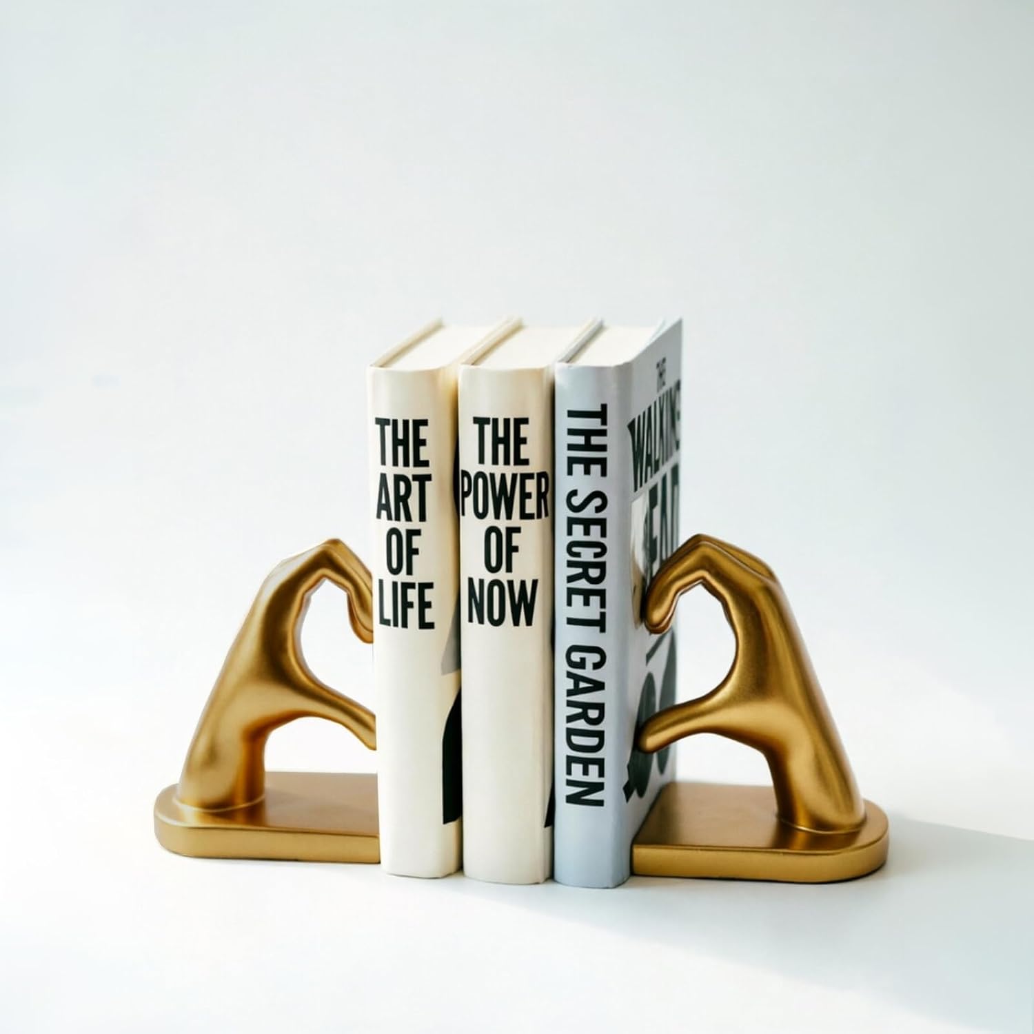 Heart Design Book Ends for Shelves, Decorative Bookends for Heavy Books, Non-Slip Heavy Duty Resin Book Holders, Book Stopper for Modern Home Office Decor, Unique Gift for Book Lovers (Gold)