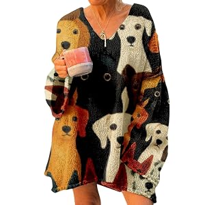 Womens Fall Sweaters 2025 V Neck Pullover Sweaters for Women with Floral Dog Cat Print Long Sleeves Lightweight