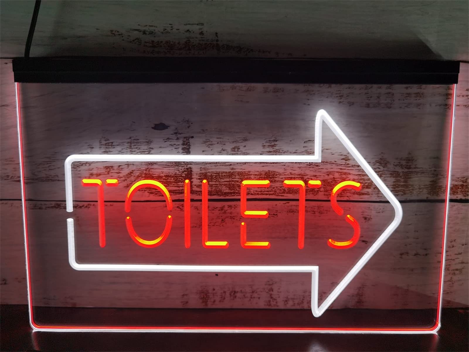 Letrero De Neón LED De Punto De Inodoro A La Derecha, Luces De Neón Grabadas En 3D De Doble Color USB Personalizadas, Para Guía De Entrada De Baño De Barra Decorativa Regulable,White red,40x30cm