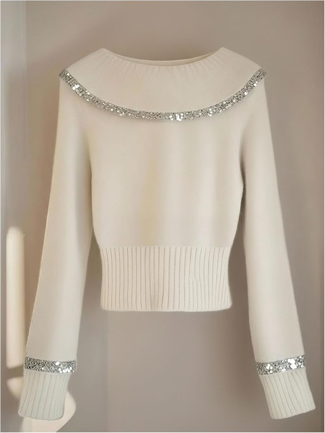 Verdusa Women's Dressy Casual Sequin Collared Cozy Sweaters Elegant Knit Pullovers Fall Tops