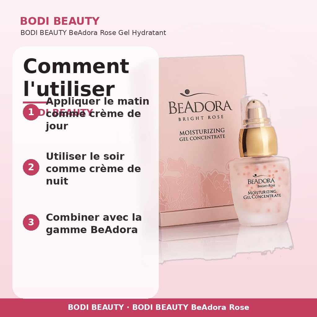 BeAdora Rose żelowy koncentrat nawilżający do twarzy 30 ml | Nawilżający koncentrat żelowy z olejkiem różanym, kwasem hialuronowym i białą truflą na dzień i na noc